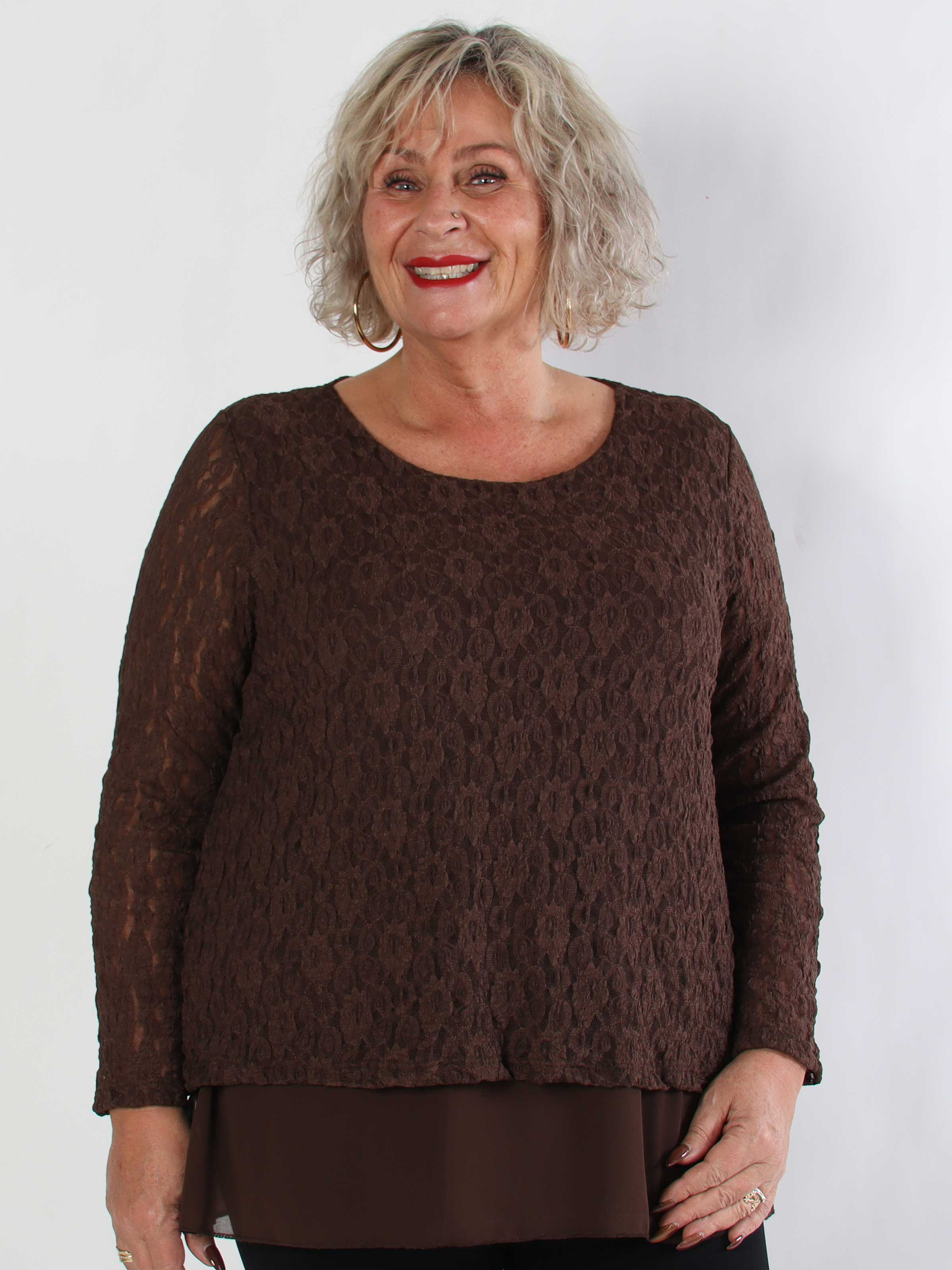 Candidas - Plus size blondetunika med chiffonlag